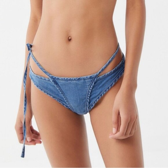 I.AM.GIA Jessica Stretch Denim Bikini Bottom Side Tie in Indigo Size Large NEW - Picture 2 of 13